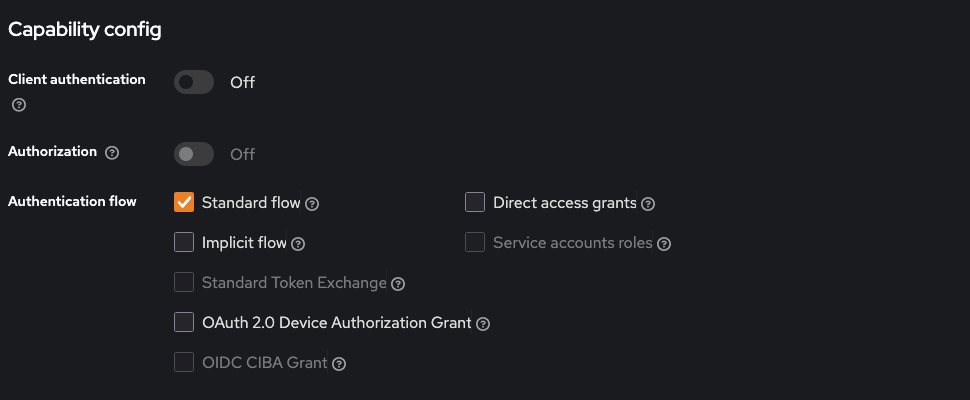Beispielkonfiguration Public CLient mit Standard flow